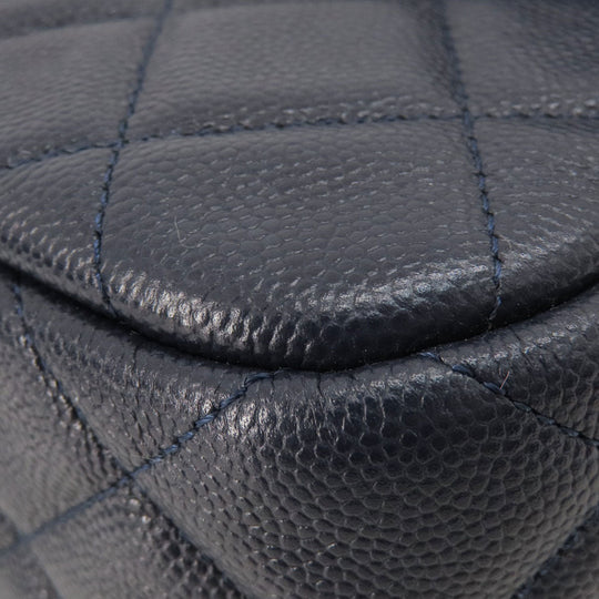 CHANEL Shoulder Bag Grained Calfskin Skin Navy Matelasse ChainShoulder Gold Metal