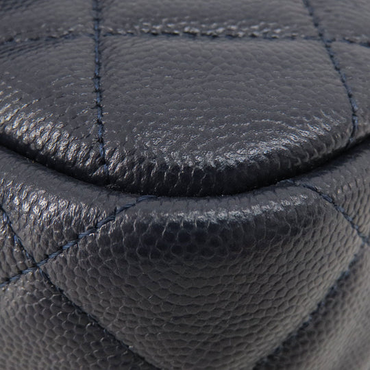 CHANEL Shoulder Bag Grained Calfskin Skin Navy Matelasse ChainShoulder Gold Metal