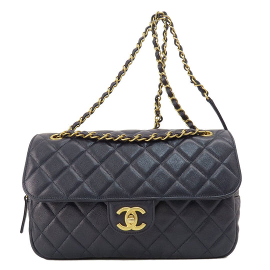 CHANEL Shoulder Bag Grained Calfskin Skin Navy Matelasse ChainShoulder Gold Metal