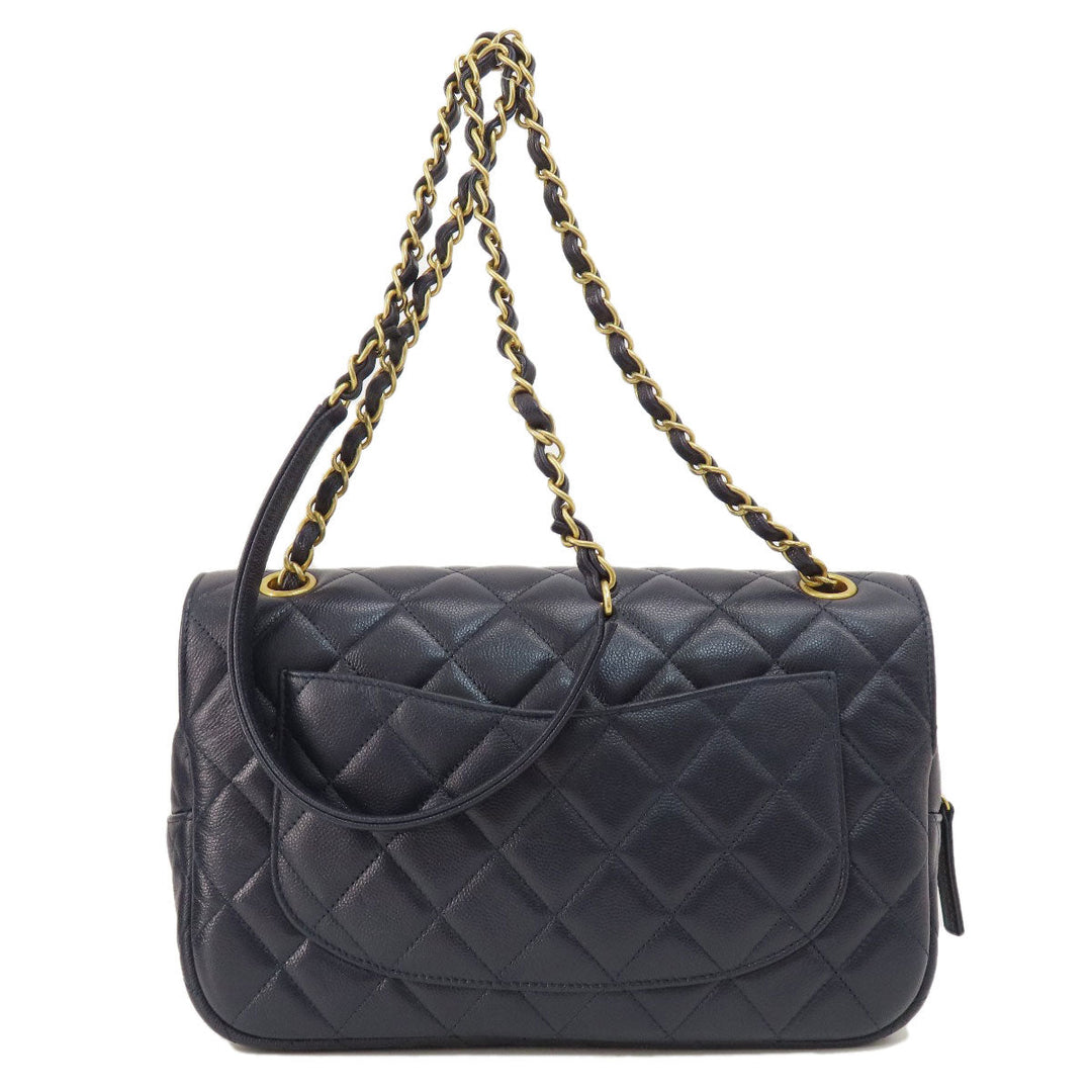 CHANEL Shoulder Bag Grained Calfskin Skin Navy Matelasse ChainShoulder Gold Metal