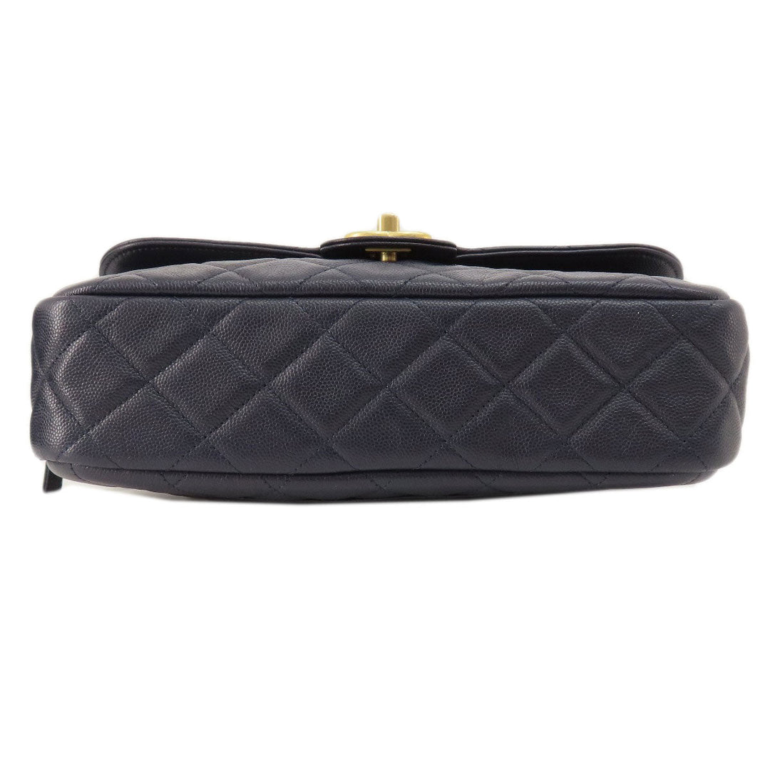 CHANEL Shoulder Bag Grained Calfskin Skin Navy Matelasse ChainShoulder Gold Metal