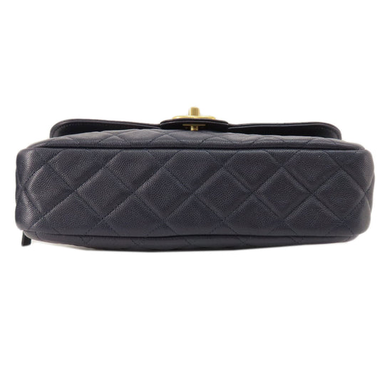 CHANEL Shoulder Bag Grained Calfskin Skin Navy Matelasse ChainShoulder Gold Metal