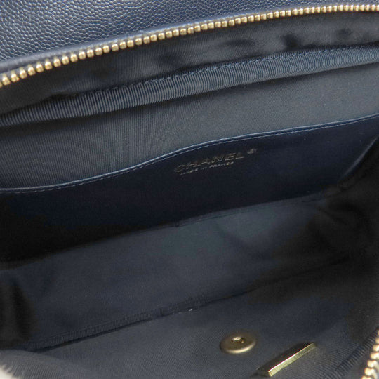 CHANEL Shoulder Bag Grained Calfskin Skin Navy Matelasse ChainShoulder Gold Metal