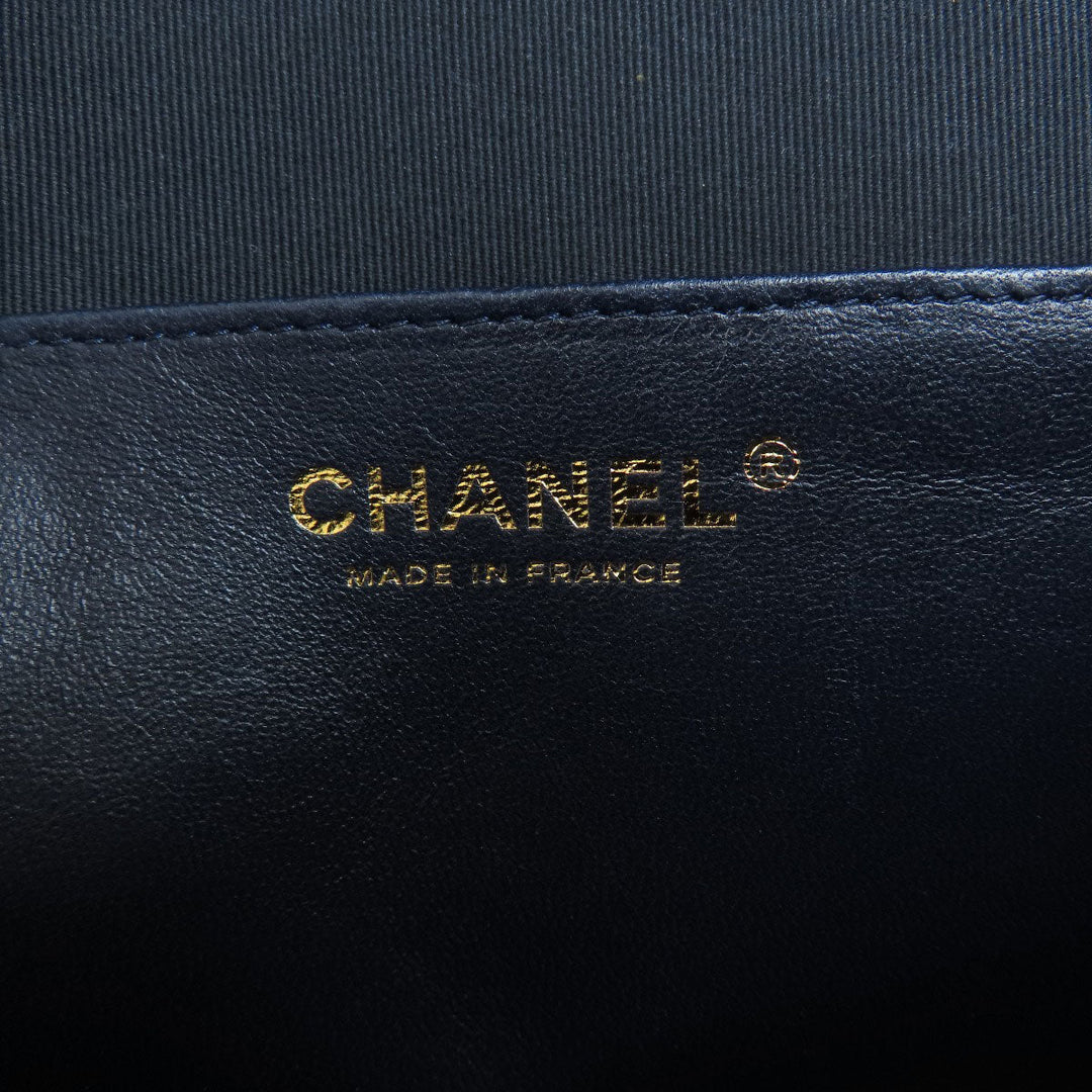 CHANEL Shoulder Bag Grained Calfskin Skin Navy Matelasse ChainShoulder Gold Metal