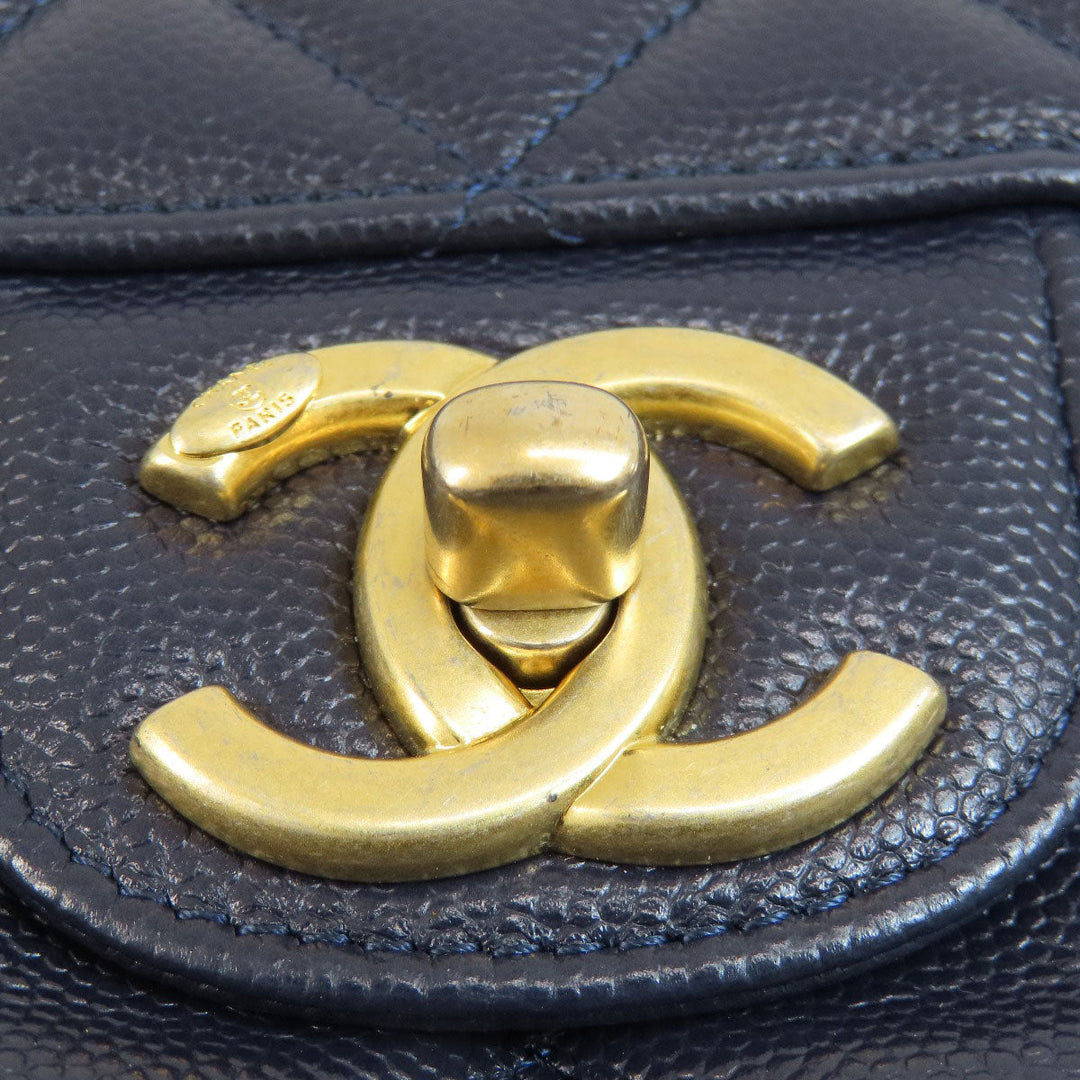 CHANEL Shoulder Bag Grained Calfskin Skin Navy Matelasse ChainShoulder Gold Metal