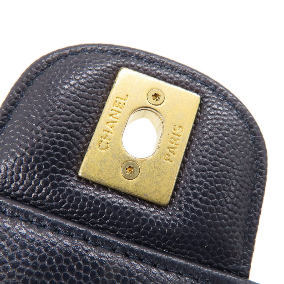 CHANEL Shoulder Bag Grained Calfskin Skin Navy Matelasse ChainShoulder Gold Metal