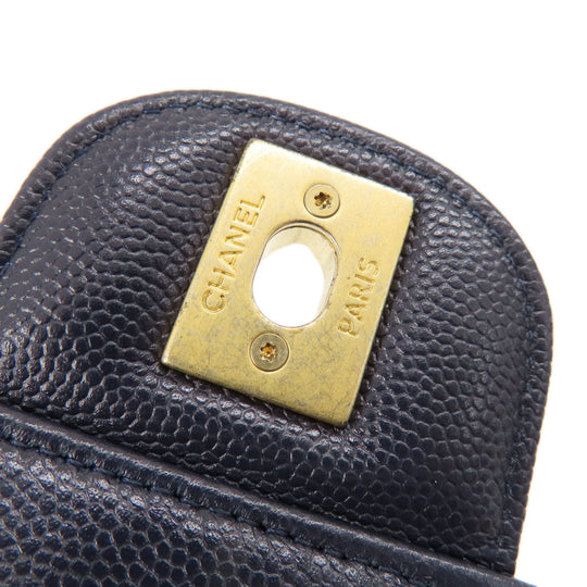 CHANEL Shoulder Bag Grained Calfskin Skin Navy Matelasse ChainShoulder Gold Metal
