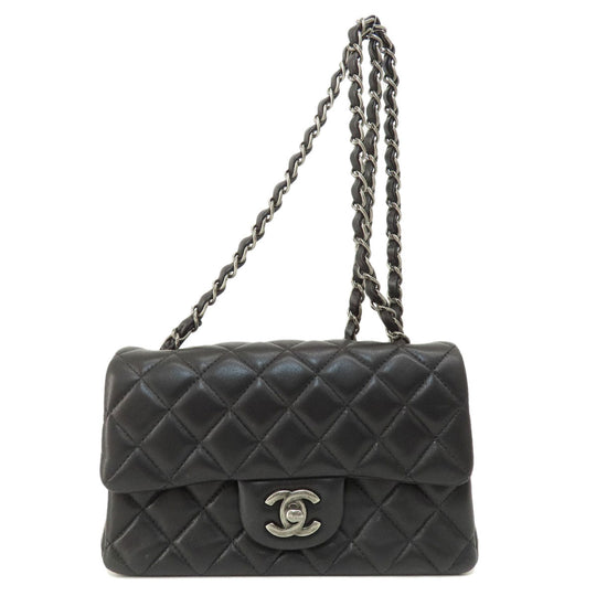 CHANEL Shoulder Bag lambskin black ChainShoulder Matelasse SilverMetal