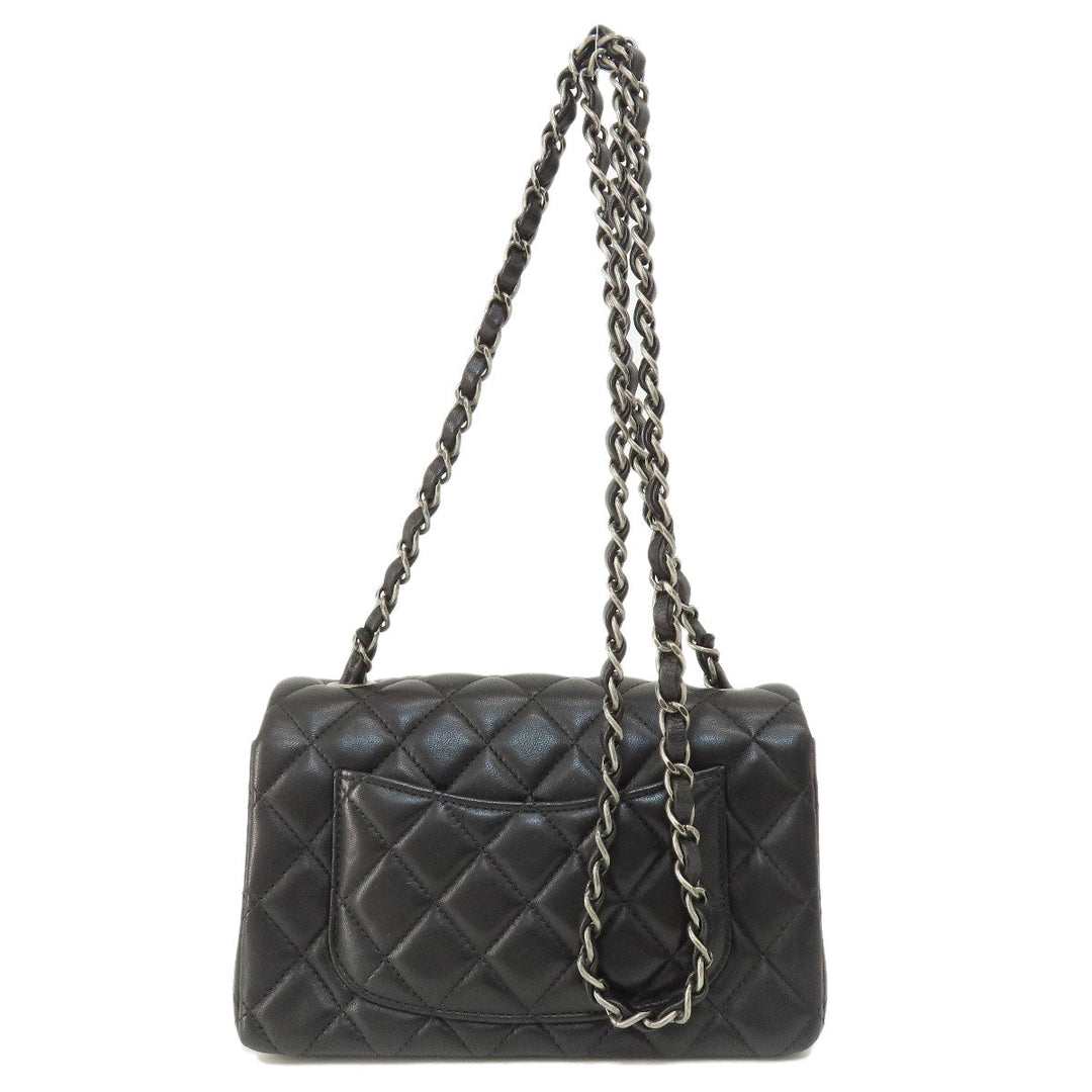 CHANEL Shoulder Bag lambskin black ChainShoulder Matelasse SilverMetal