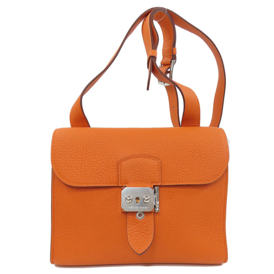 HERMES Shoulder Bag Taurillon Clemence Orange Sac A Depeche 21 Silver Metal Women Used Authentic