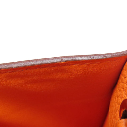 HERMES Shoulder Bag Taurillon Clemence Orange Sac A Depeche 21 Silver Metal Women Used Authentic