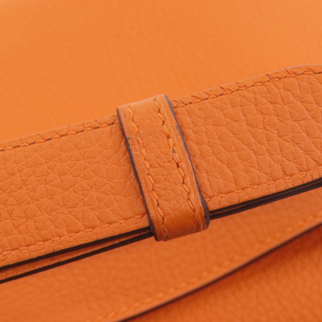HERMES Shoulder Bag Taurillon Clemence Orange Sac A Depeche 21 Silver Metal Women Used Authentic