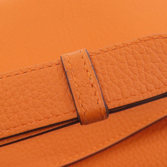 HERMES Shoulder Bag Taurillon Clemence Orange Sac A Depeche 21 Silver Metal Women Used Authentic