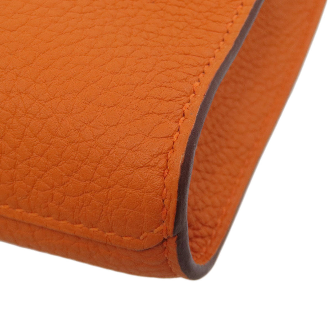 HERMES Shoulder Bag Taurillon Clemence Orange Sac A Depeche 21 Silver Metal Women Used Authentic
