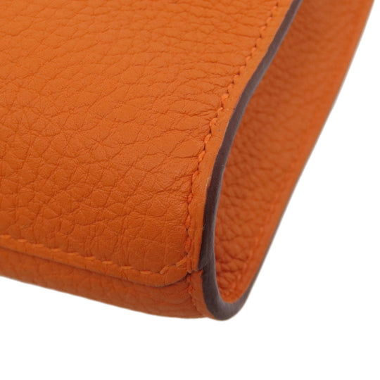HERMES Shoulder Bag Taurillon Clemence Orange Sac A Depeche 21 Silver Metal Women Used Authentic
