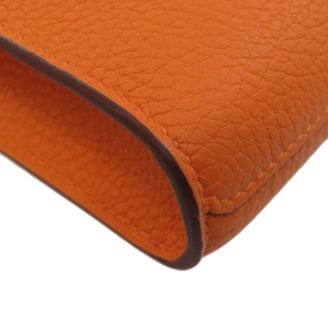 HERMES Shoulder Bag Taurillon Clemence Orange Sac A Depeche 21 Silver Metal Women Used Authentic