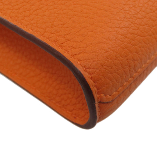 HERMES Shoulder Bag Taurillon Clemence Orange Sac A Depeche 21 Silver Metal Women Used Authentic