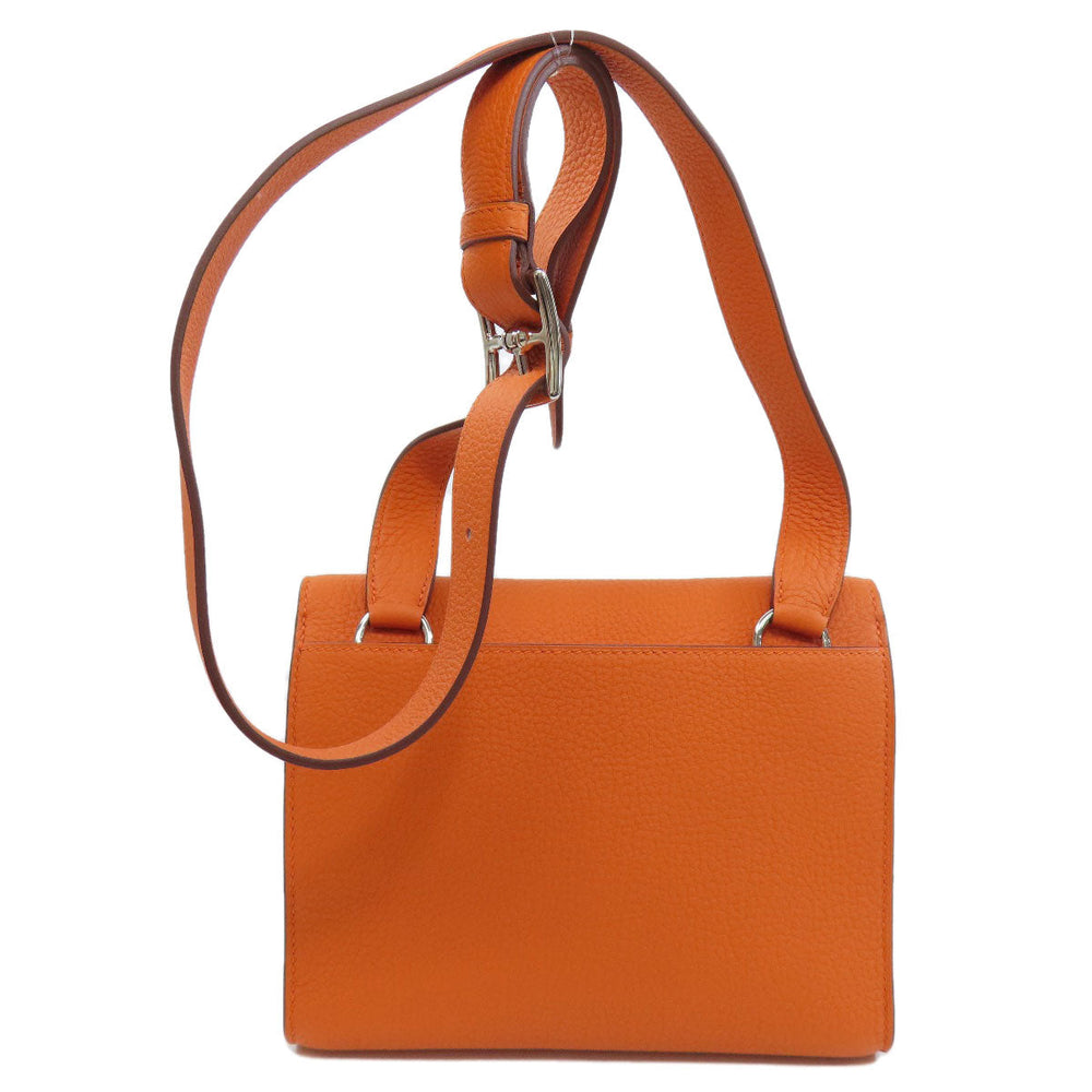 HERMES Shoulder Bag Taurillon Clemence Orange Sac A Depeche 21 Silver Metal Women Used Authentic