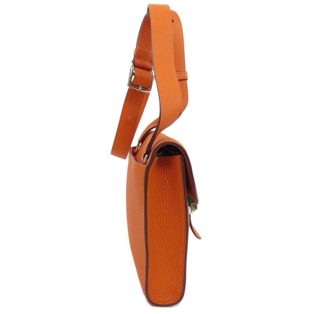 HERMES Shoulder Bag Taurillon Clemence Orange Sac A Depeche 21 Silver Metal Women Used Authentic