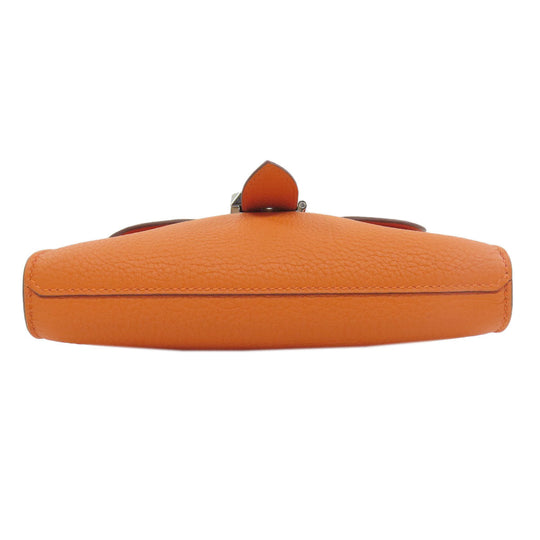 HERMES Shoulder Bag Taurillon Clemence Orange Sac A Depeche 21 Silver Metal Women Used Authentic