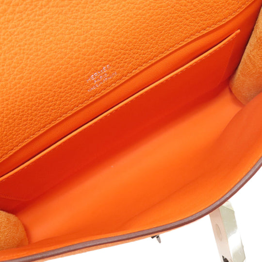 HERMES Shoulder Bag Taurillon Clemence Orange Sac A Depeche 21 Silver Metal Women Used Authentic