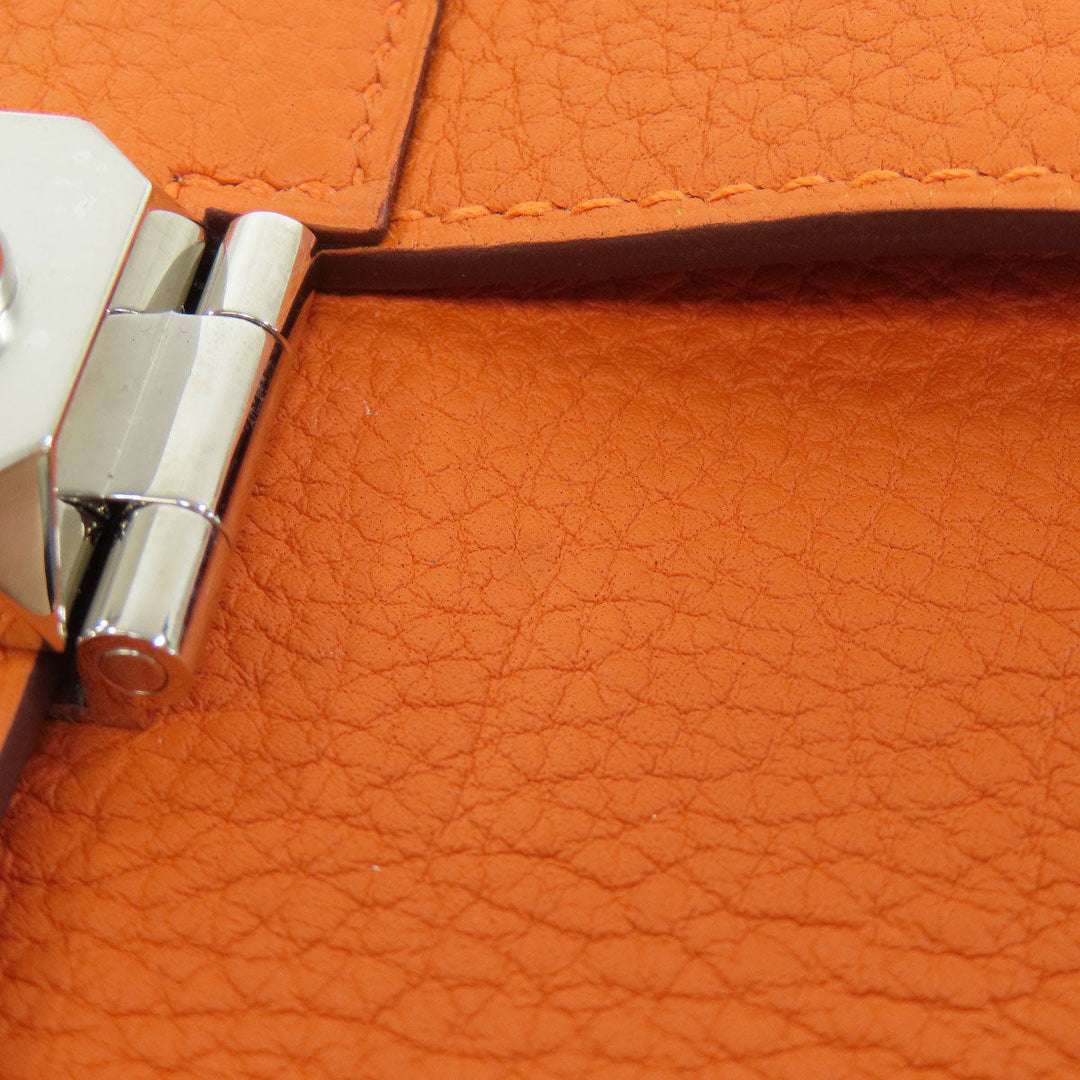 HERMES Shoulder Bag Taurillon Clemence Orange Sac A Depeche 21 Silver Metal Women Used Authentic