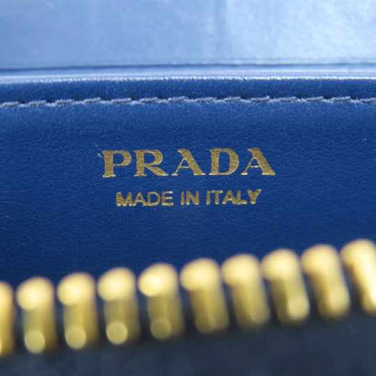 PRADA Coin case leather blue Saffiano logoMetal Women Used Authentic