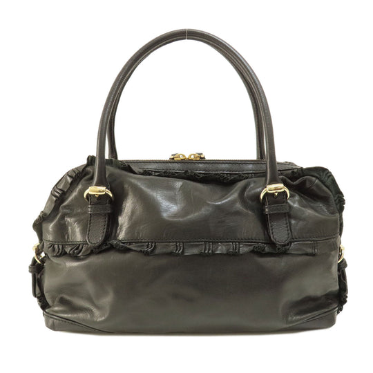 GUCCI Handbag 189848 leather black Frill Women Used Authentic