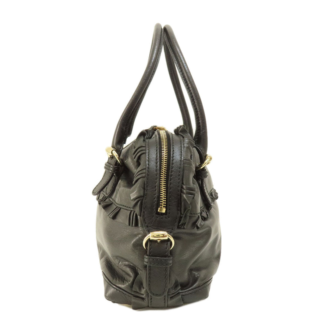GUCCI Handbag 189848 leather black Frill Women Used Authentic