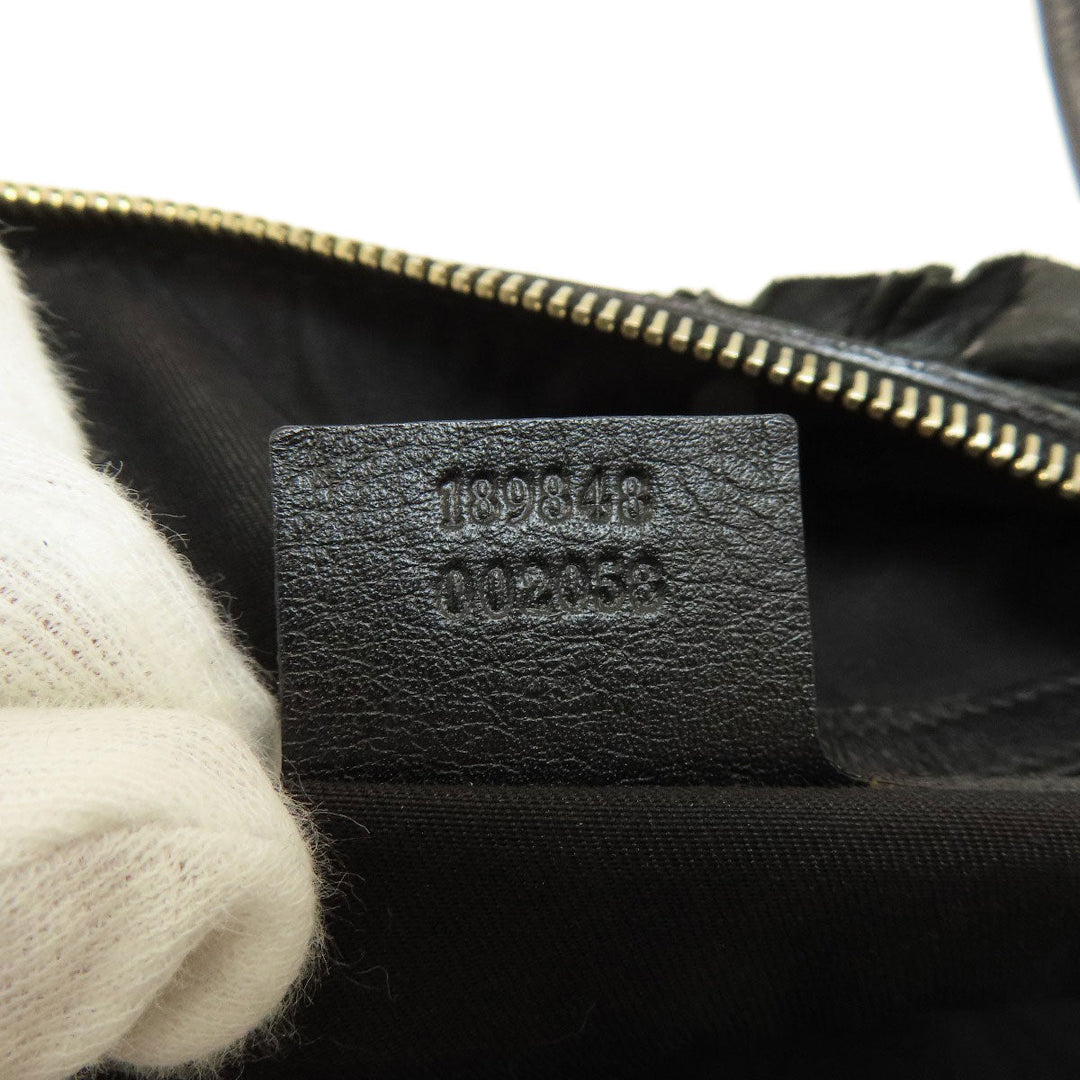GUCCI Handbag 189848 leather black Frill Women Used Authentic