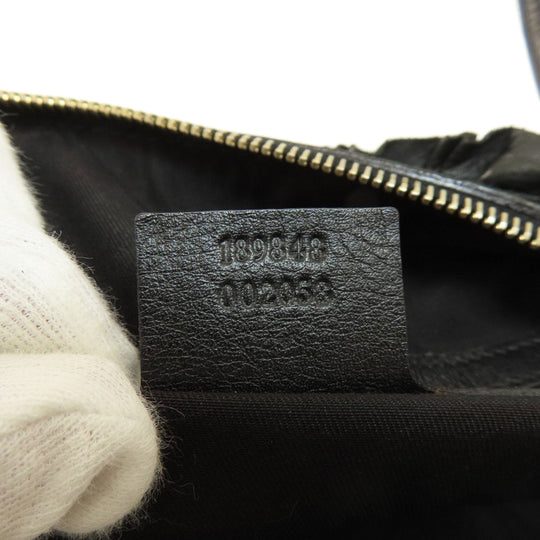 GUCCI Handbag 189848 leather black Frill Women Used Authentic