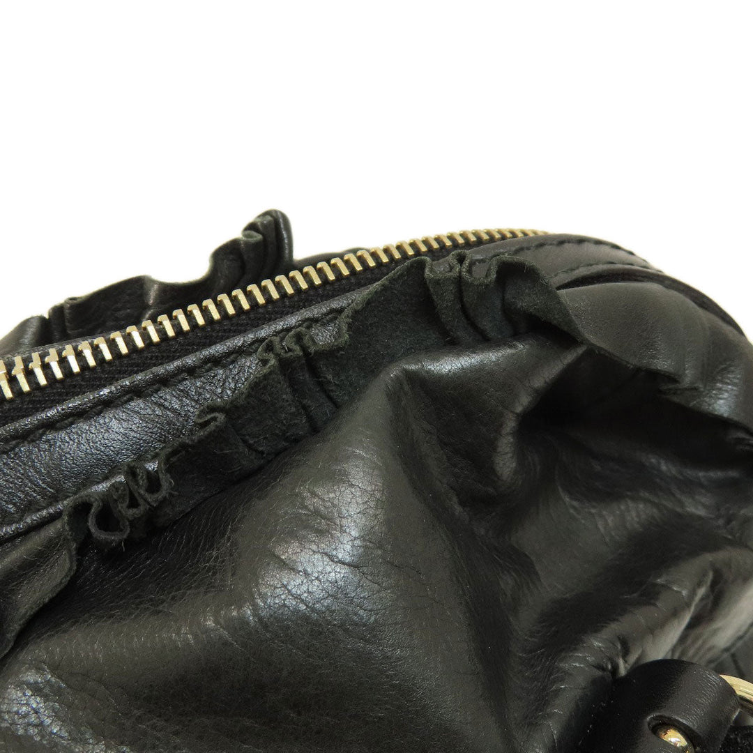 GUCCI Handbag 189848 leather black Frill Women Used Authentic