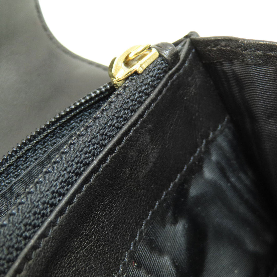 CHANEL Bifold Wallet Calfskin black Chocolate Bar Gold Metal Women Used Authentic