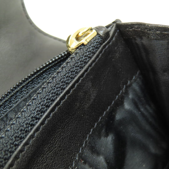 CHANEL Bifold Wallet Calfskin black Chocolate Bar Gold Metal Women Used Authentic