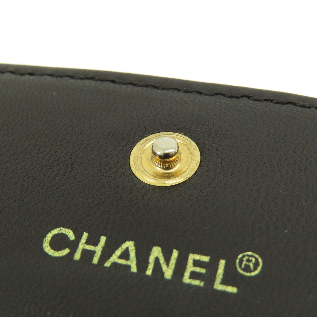 CHANEL Bifold Wallet Calfskin black Chocolate Bar Gold Metal Women Used Authentic