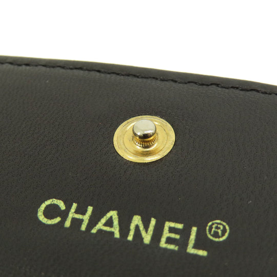 CHANEL Bifold Wallet Calfskin black Chocolate Bar Gold Metal Women Used Authentic