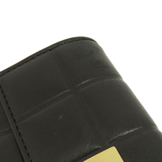 CHANEL Bifold Wallet Calfskin black Chocolate Bar Gold Metal Women Used Authentic