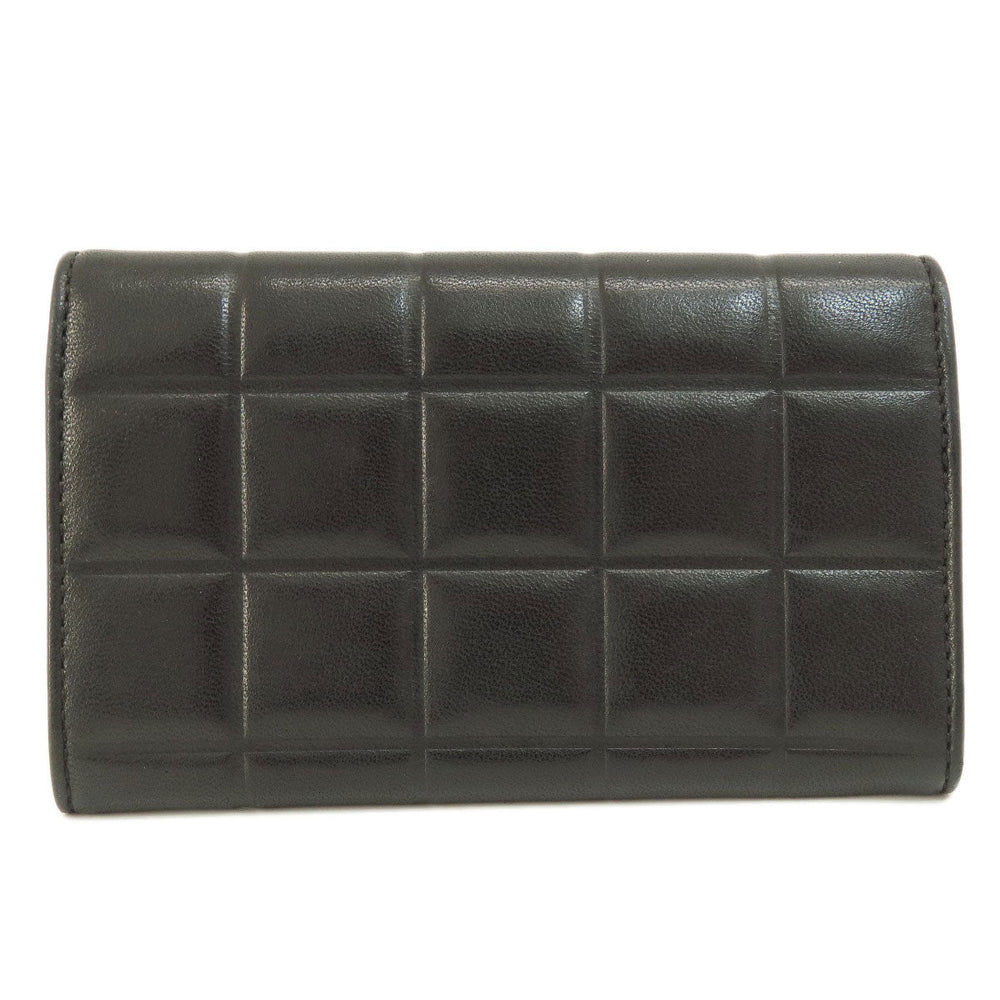 CHANEL Bifold Wallet Calfskin black Chocolate Bar Gold Metal Women Used Authentic