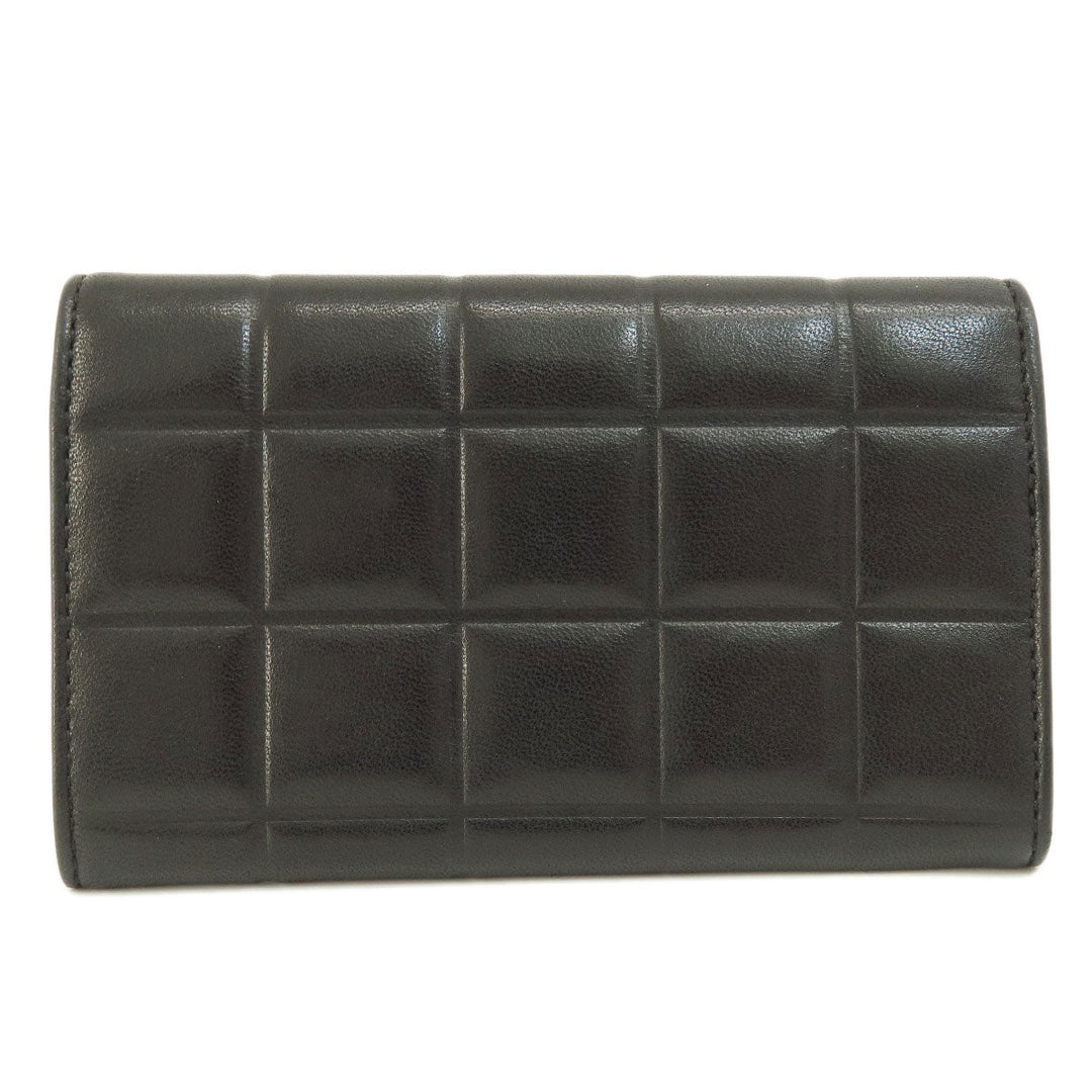 CHANEL Bifold Wallet Calfskin black Chocolate Bar Gold Metal Women Used Authentic