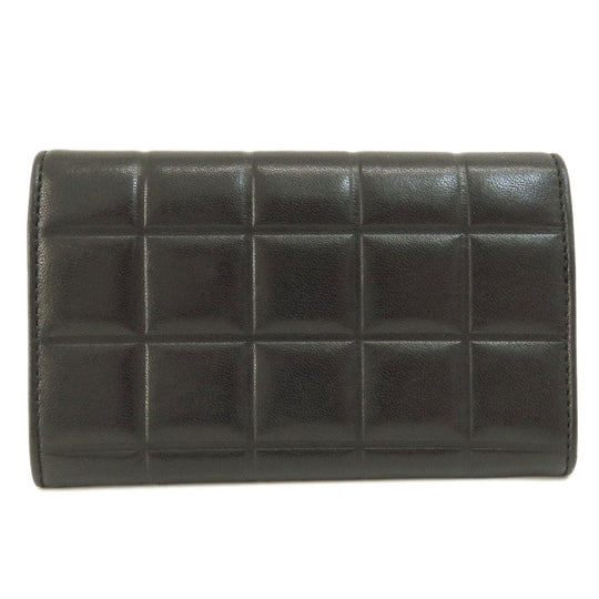 CHANEL Bifold Wallet Calfskin black Chocolate Bar Gold Metal Women Used Authentic