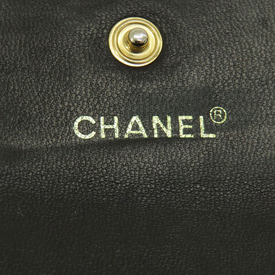 CHANEL Bifold Wallet Calfskin black Chocolate Bar Gold Metal Women Used Authentic