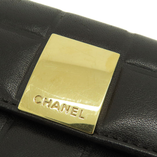 CHANEL Bifold Wallet Calfskin black Chocolate Bar Gold Metal Women Used Authentic