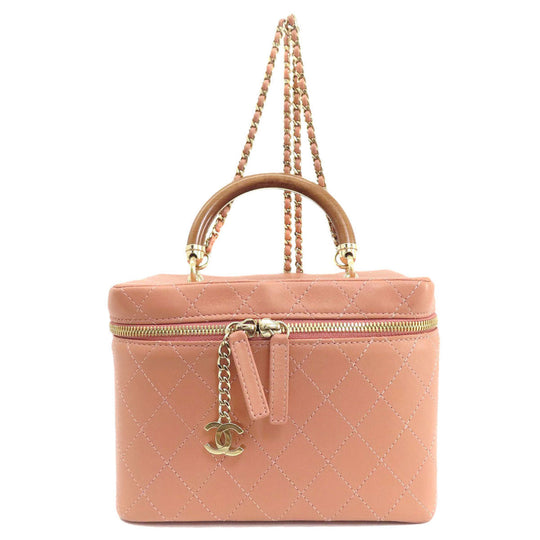 CHANEL Handbag Calfskin pink Vanity 2WAY Gold Metal Women Used Authentic