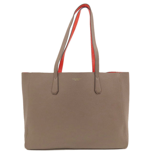 Tory Burch Tote Bag leather Brown logo Women Used Authentic