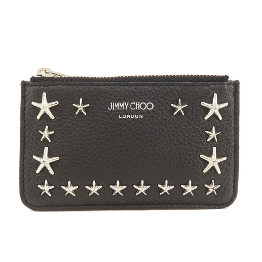 JIMMY CHOO Coin case leather black Star motif Women Used Authentic
