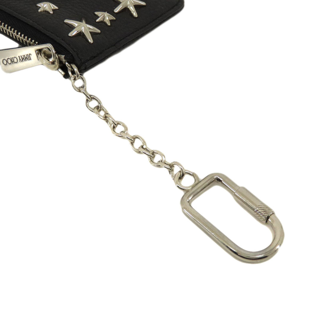 JIMMY CHOO Coin case leather black Star motif Women Used Authentic