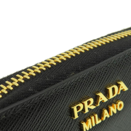 PRADA Coin case leather black Saffiano logoMetal Women(Unisex) Used Authentic