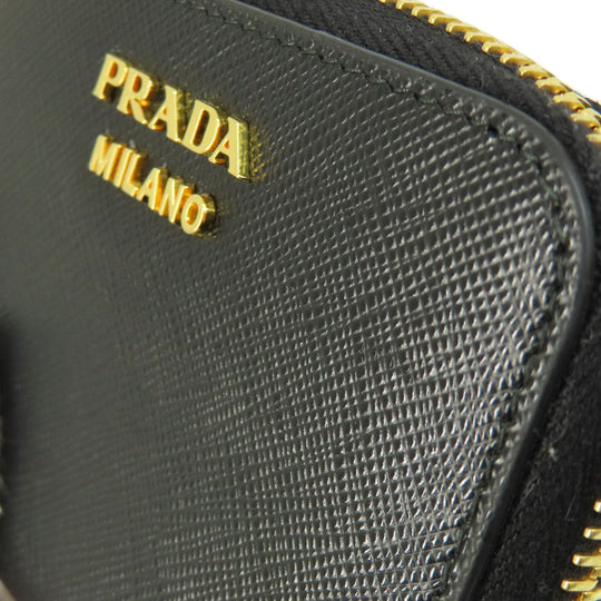 PRADA Coin case leather black Saffiano logoMetal Women(Unisex) Used Authentic