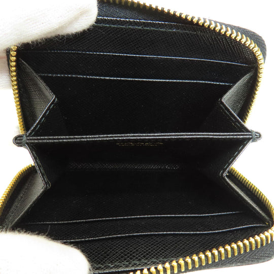 PRADA Coin case leather black Saffiano logoMetal Women(Unisex) Used Authentic