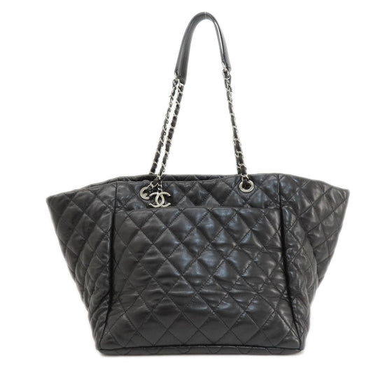 CHANEL Tote Bag lambskin black Matelasse SilverMetal Women Used Authentic